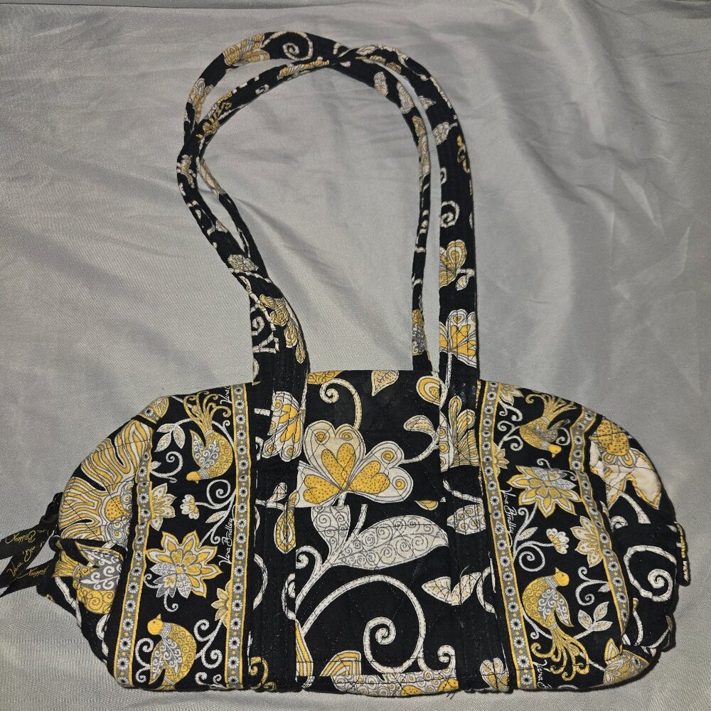 Vera Bradley Maggie Bag Purse Retired Yellow Bird Pattern Black Floral Small Y2K